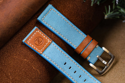 Custom turquoise canvas strap mixed with brown vachetta leather for Zelos HDCVS15