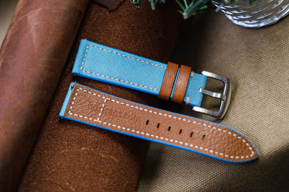 Custom turquoise canvas strap mixed with brown vachetta leather for Zelos HDCVS15