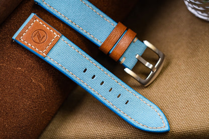 Custom turquoise canvas strap mixed with brown vachetta leather for Zelos HDCVS15