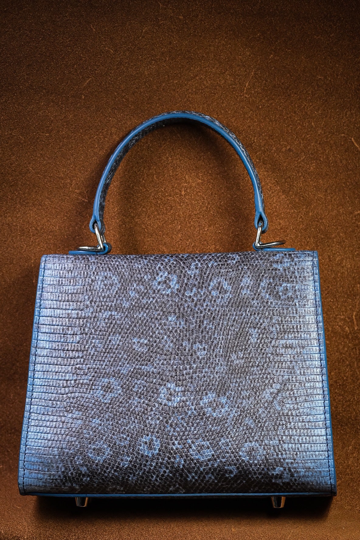 Blue Lizard-embossed leather handbag size 20cm HDHBCR11