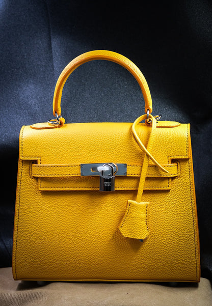 Yellow handmade leather handbag size 25cm HDHBCR09