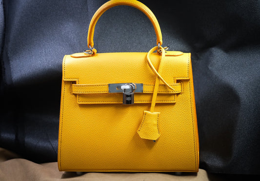 Yellow handmade leather handbag size 25cm HDHBCR09