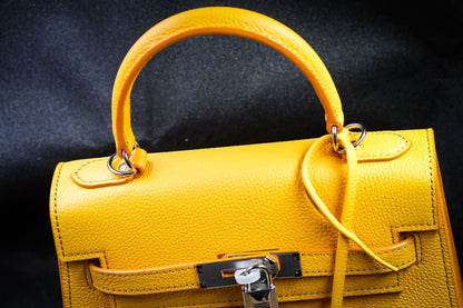 Yellow handmade leather handbag size 25cm HDHBCR09