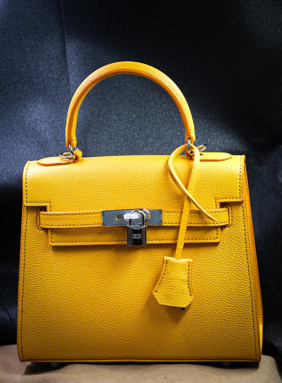 Yellow handmade leather handbag size 25cm HDHBCR09