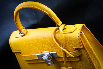 Yellow handmade leather handbag size 25cm HDHBCR09