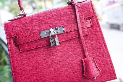 Red handmade leather handbag size 25cm HDHBCR07