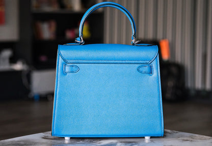 Blue handmade leather handbag size 25cm HDHBCR06