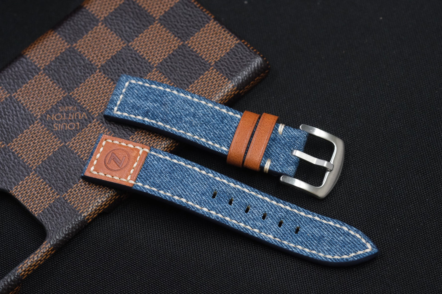 Custom blue denim leather strap for Zelos watches HDDN01