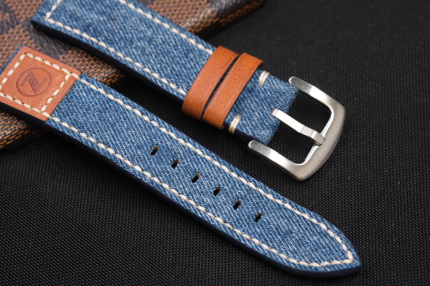 Custom blue denim leather strap for Zelos watches HDDN01