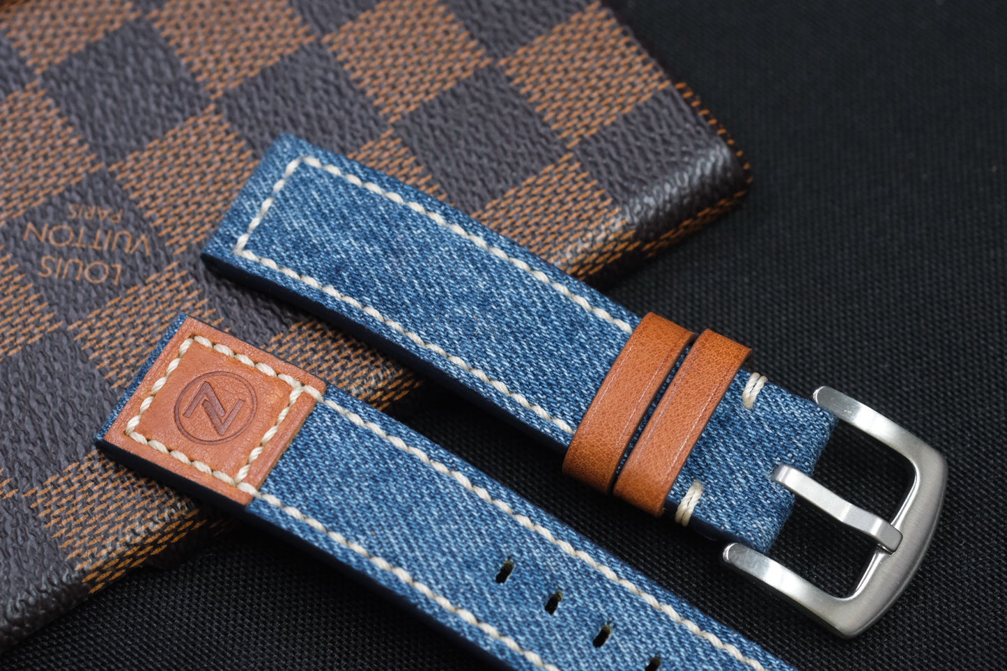 Custom blue denim leather strap for Zelos watches HDDN01