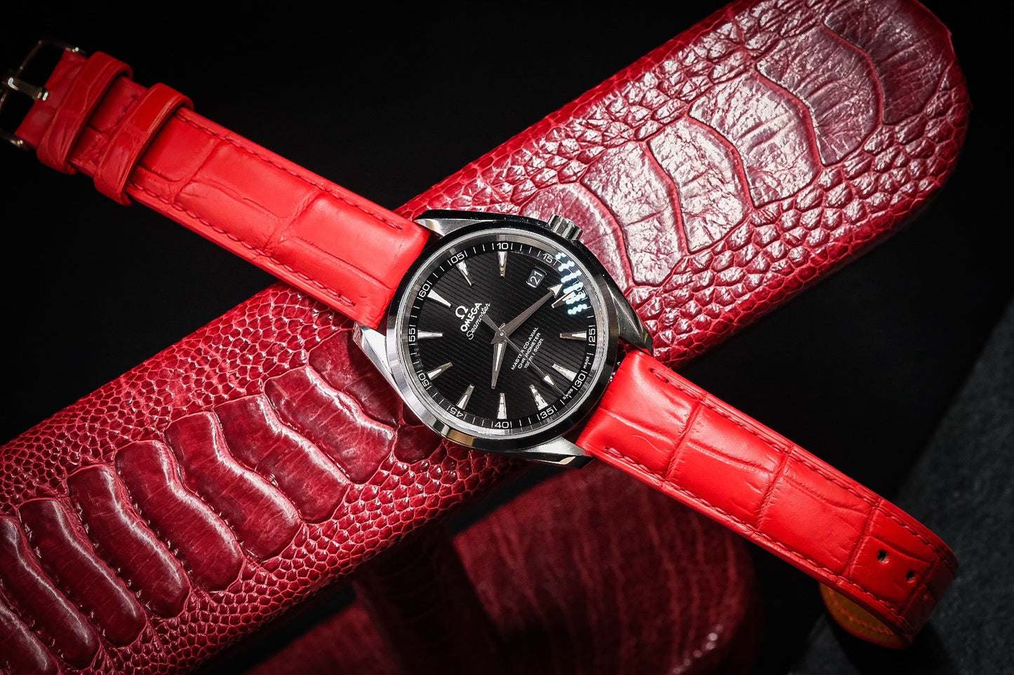 Red crocodile leather strap HDCSNS23