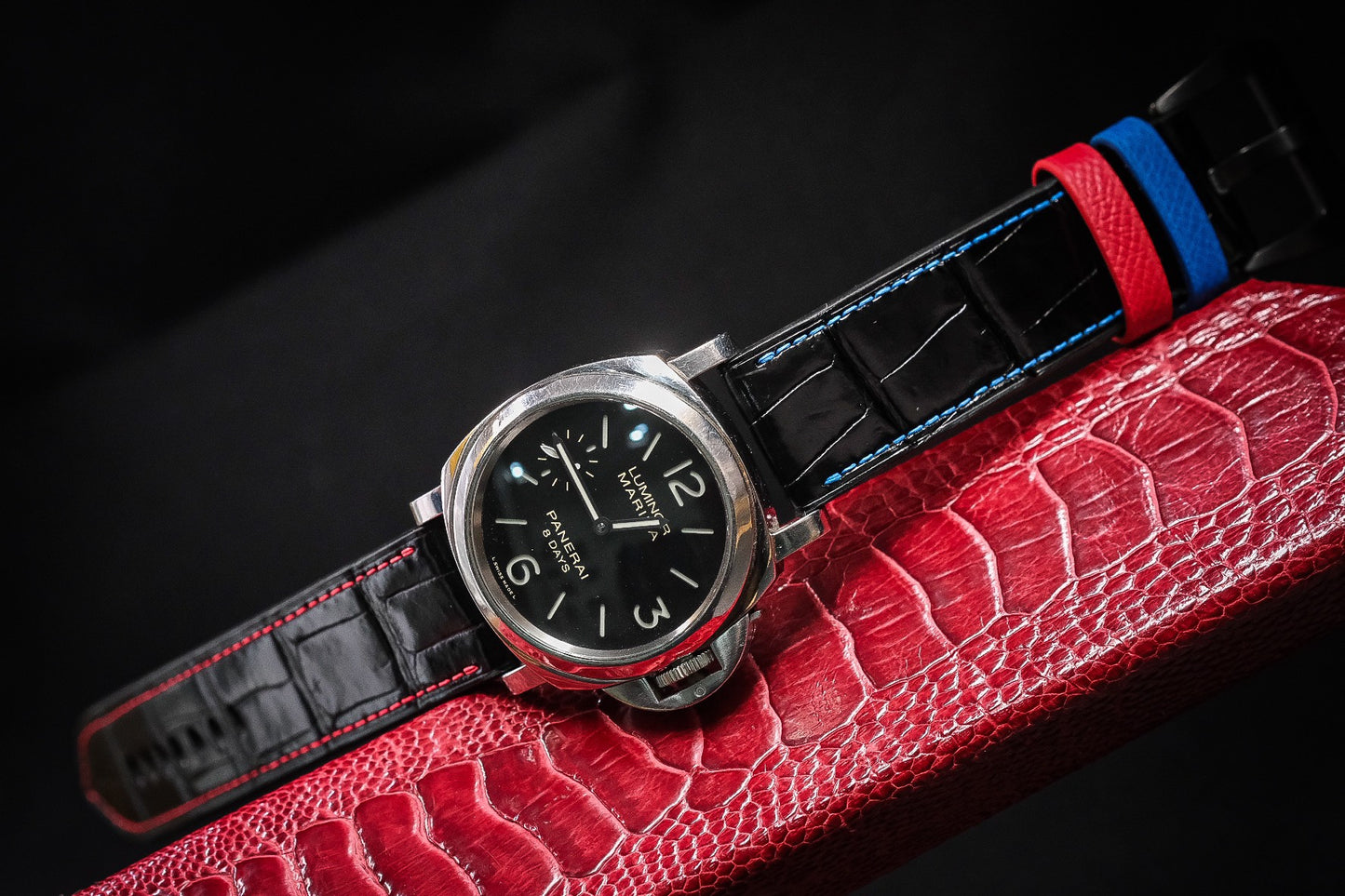 Black crocodile handmade watch strap for Panerai HDPAM48