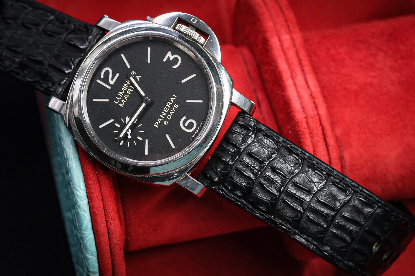 Black crocodile hornback handmade watch strap for Panerai HDPAM49