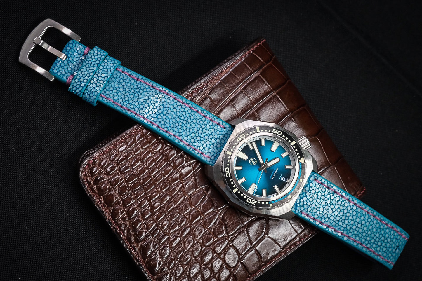 BLUE NO PEARL LEATHER WATCH STRAP