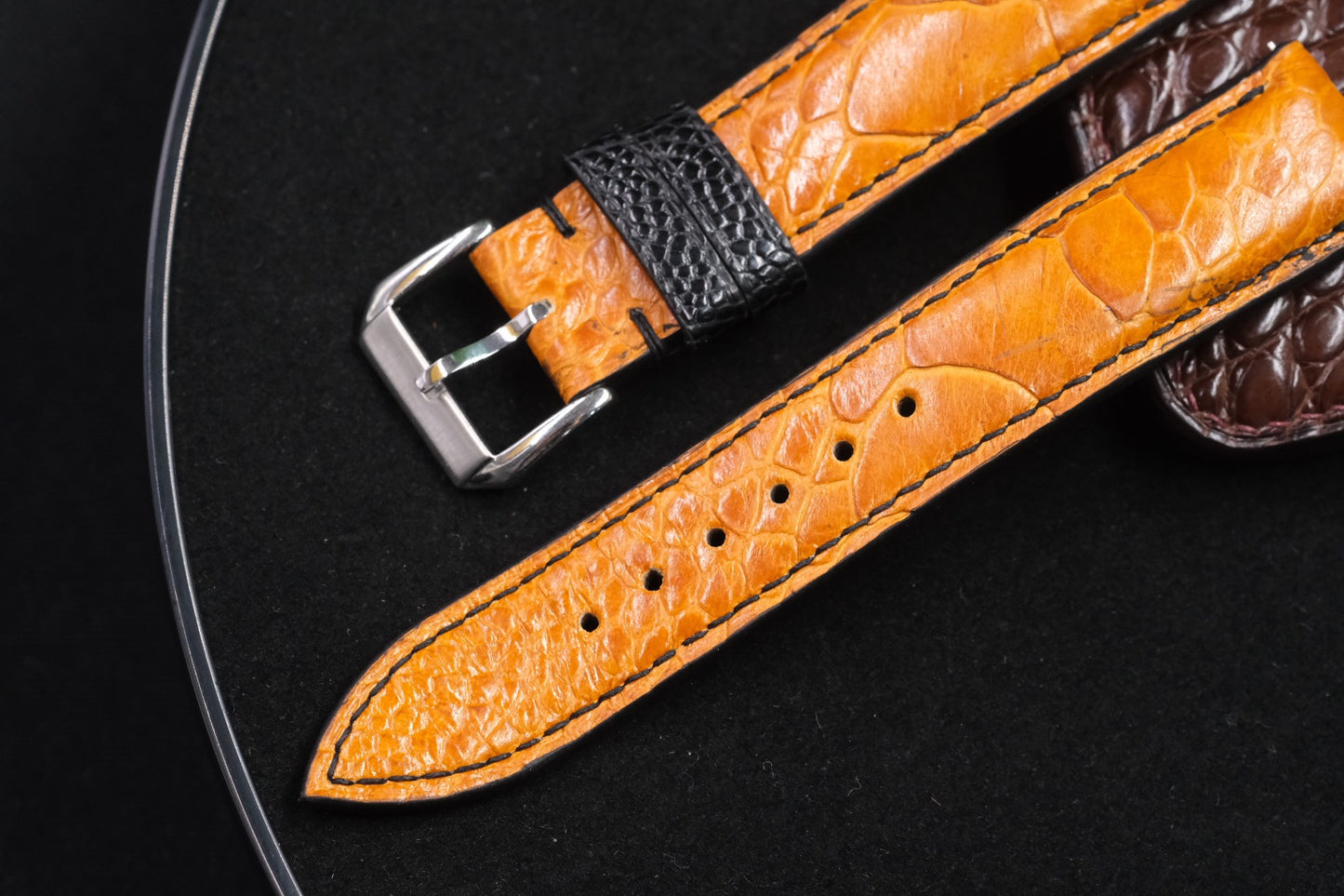 Yellow tan ostrich leg leather watch strap HDOL65