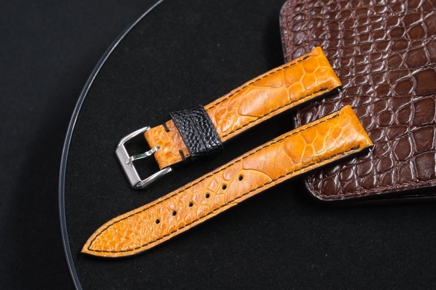 Yellow tan ostrich leg leather watch strap HDOL65