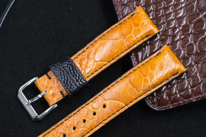 Yellow tan ostrich leg leather watch strap HDOL65