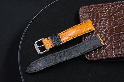 Yellow tan ostrich leg leather watch strap HDOL65