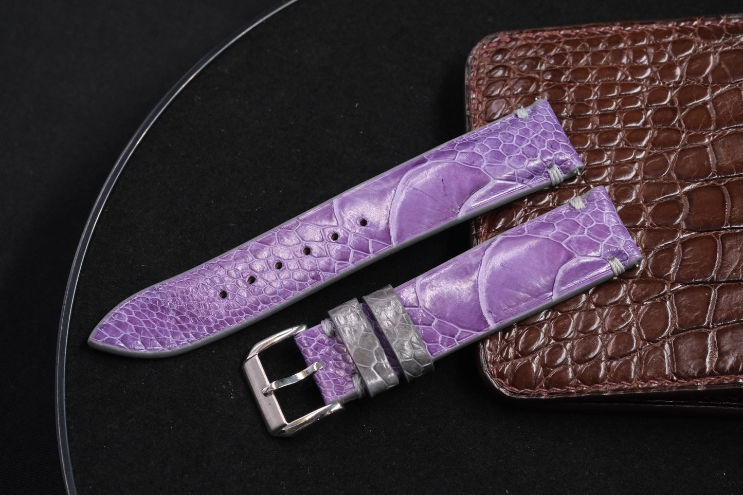 Purple ostrich leg leather watch strap HDOL64