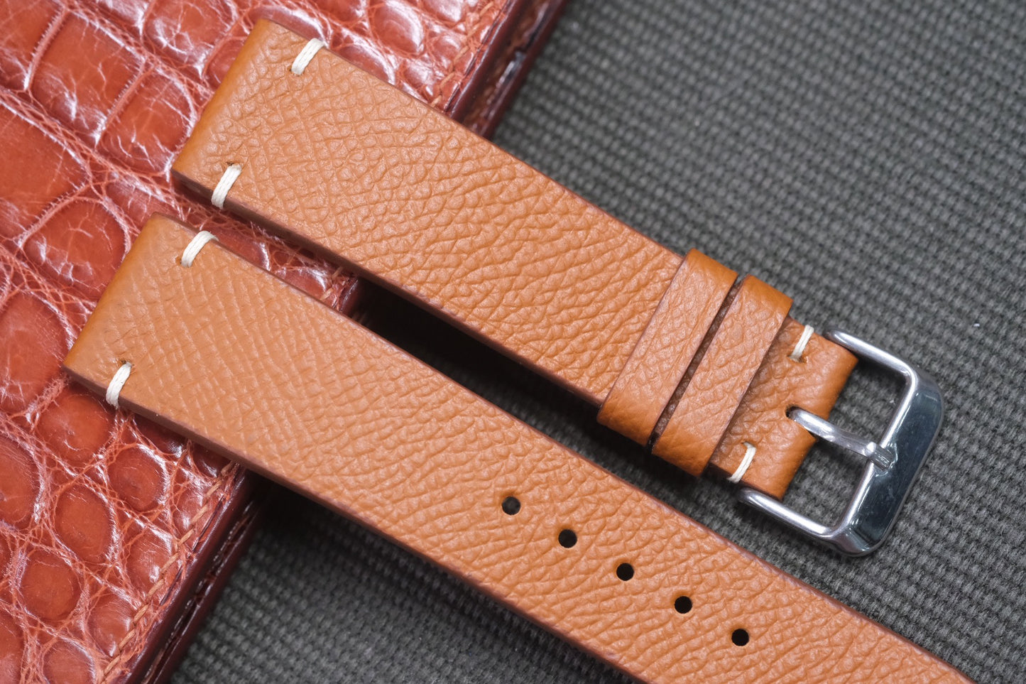 BROWN EPSOM LEATHER WATCH STRAP RD03