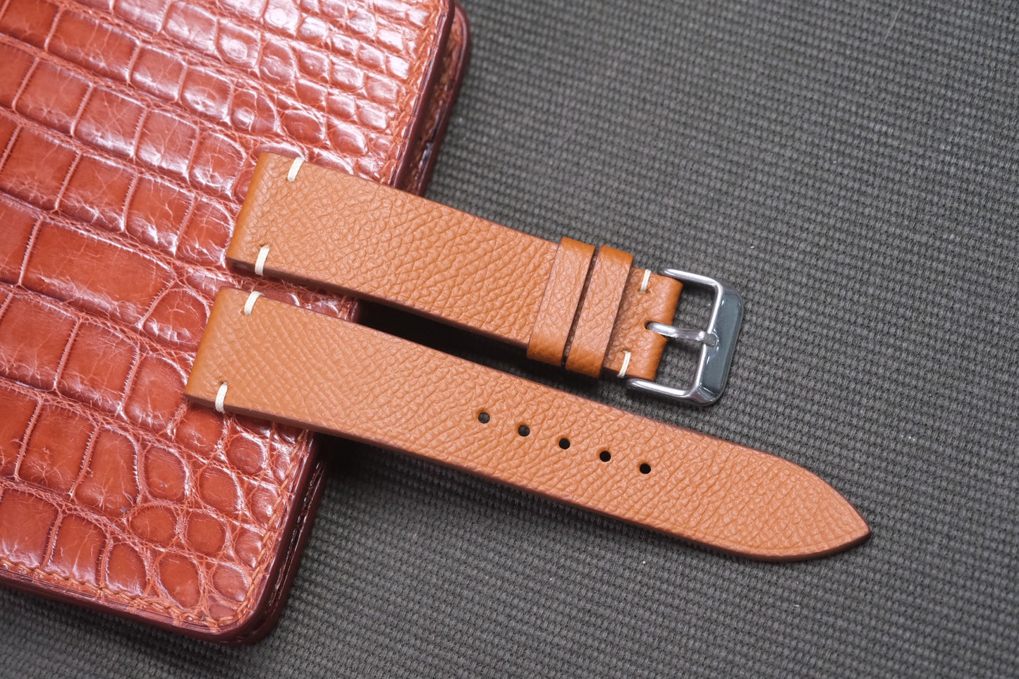 BROWN EPSOM LEATHER WATCH STRAP RD03