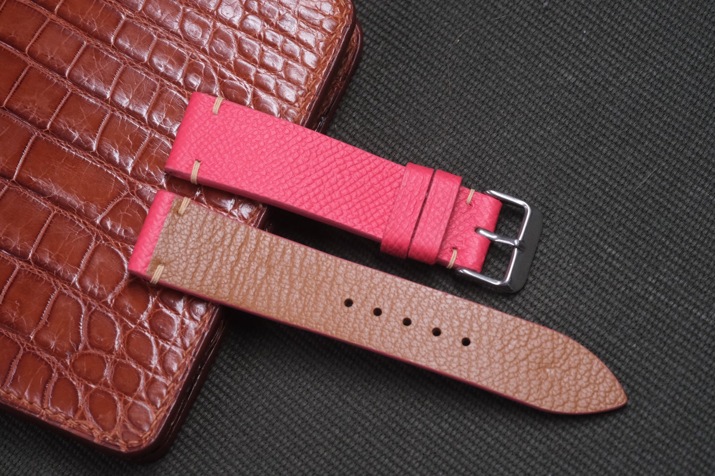 PINK EPSOM LEATHER WATCH STRAP RD08