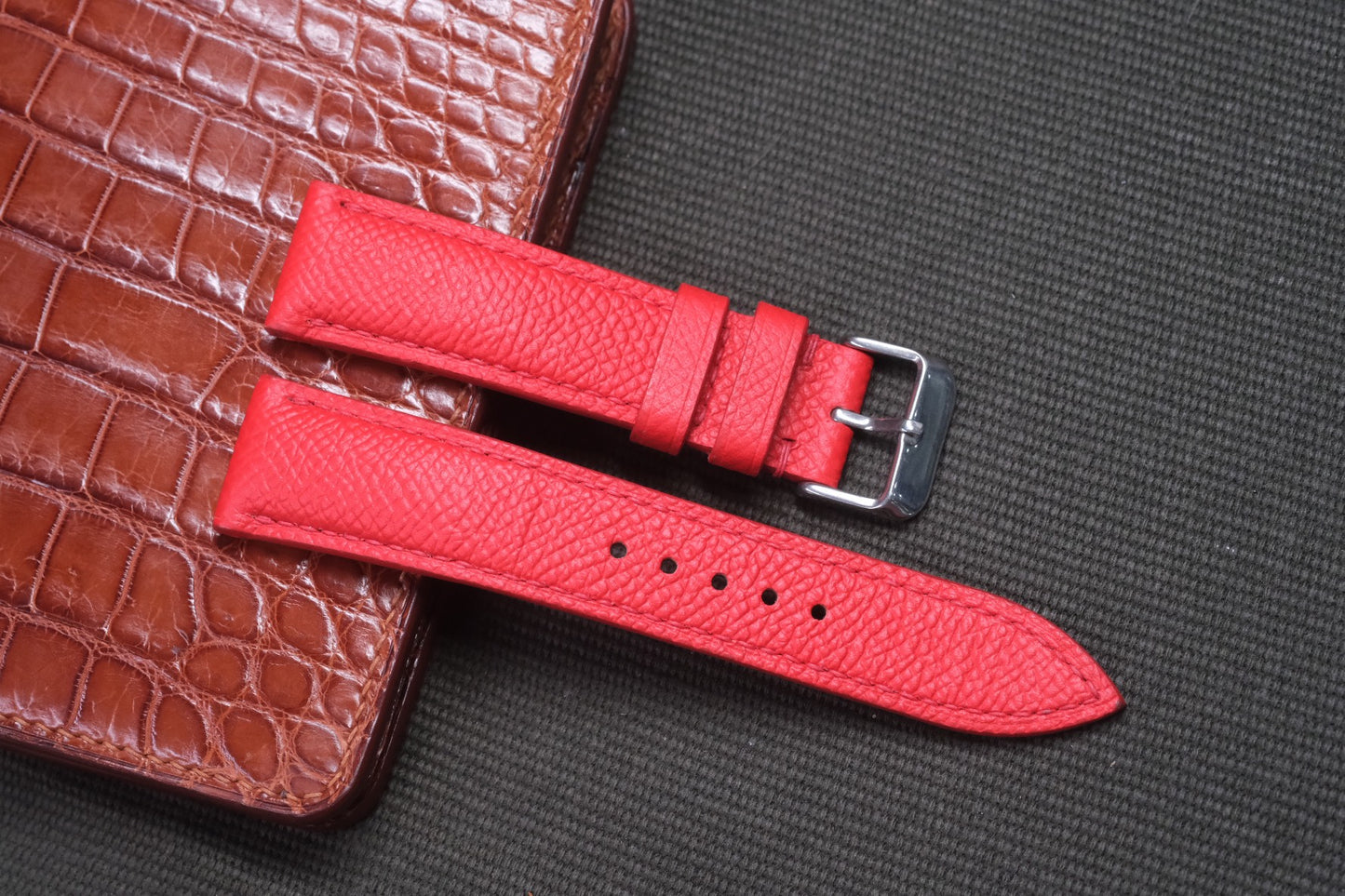 RED EPSOM LEATHER WATCH STRAP RD12