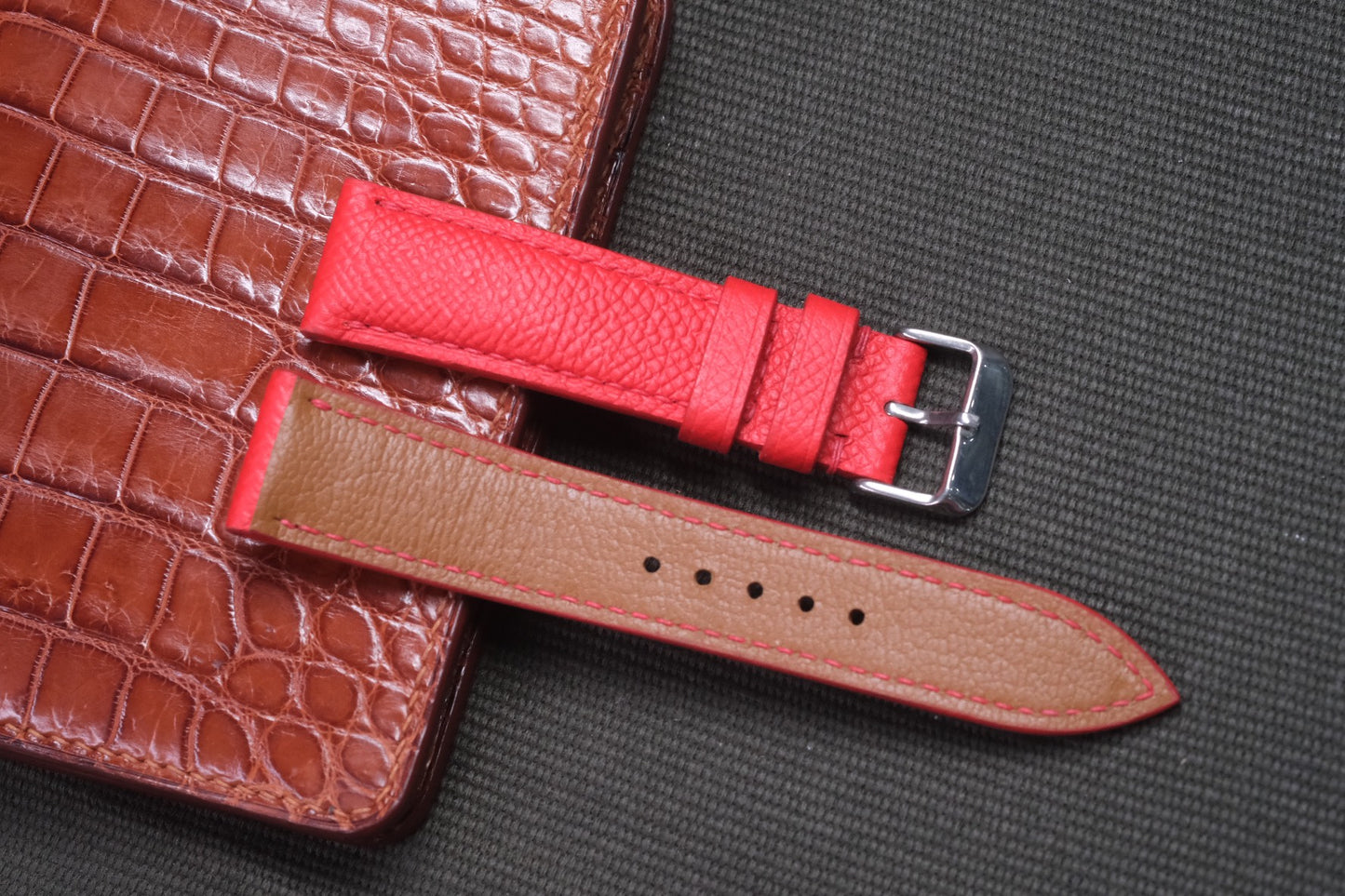 RED EPSOM LEATHER WATCH STRAP RD12