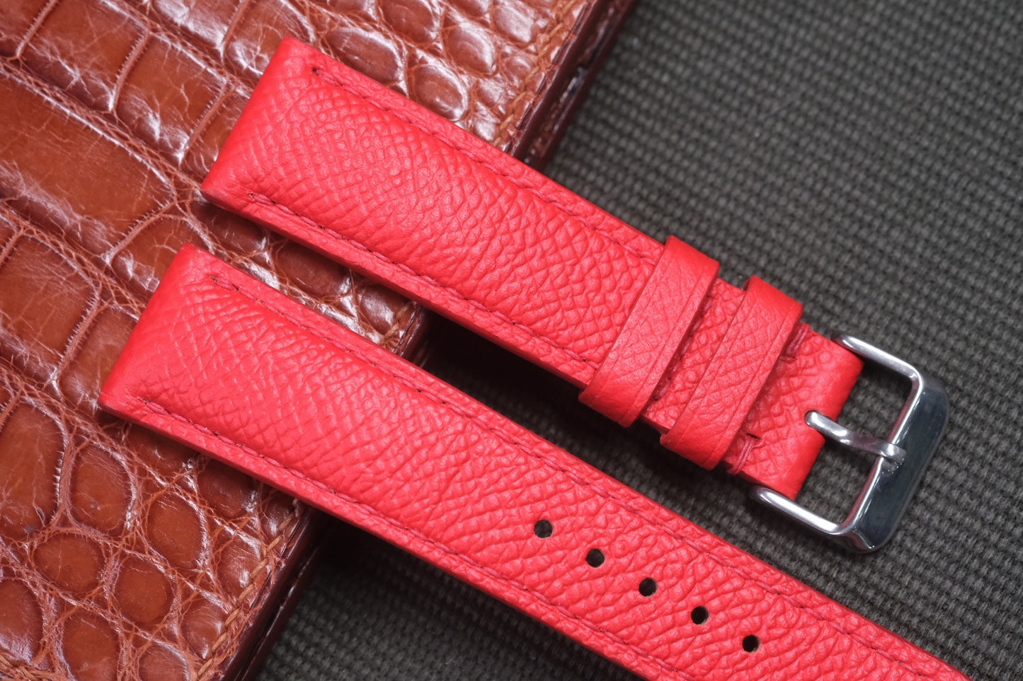 RED EPSOM LEATHER WATCH STRAP RD12