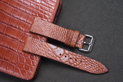 BROWN OSTRICH LEG SKIN LEATHER WATCH STRAP RD14