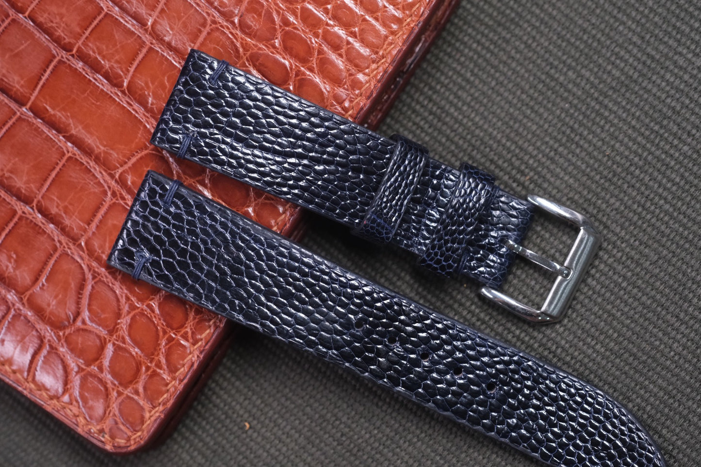 NAVY BLUE OSTRICH LEG SKIN LEATHER WATCH STRAP RD15