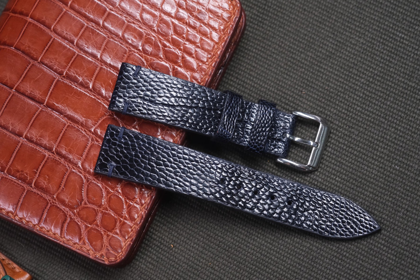 NAVY BLUE OSTRICH LEG SKIN LEATHER WATCH STRAP RD15