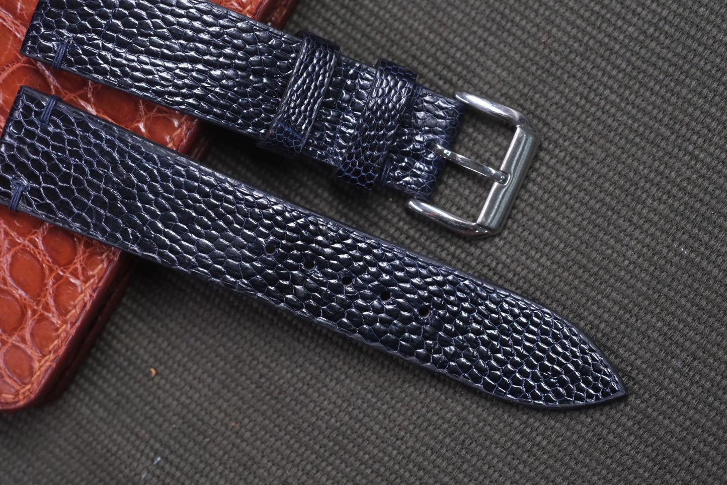 NAVY BLUE OSTRICH LEG SKIN LEATHER WATCH STRAP RD15