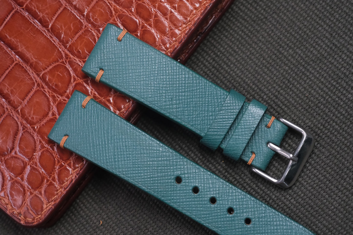 DEEP JUNGLE GREEN EPSOM LEATHER WATCH STRAP RD16