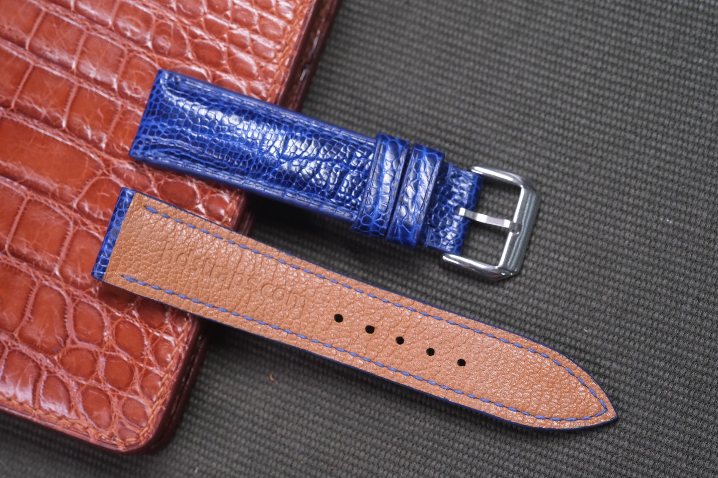 BLUE OSTRICH LEG LEATHER WATCH STRAP RD19