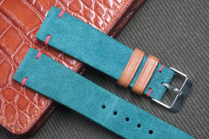 GREENISH BLUE SUEDE LEATHER WATCH STRAP RD22