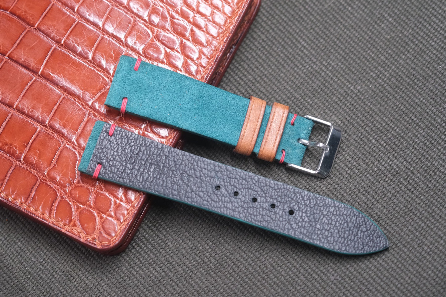 GREENISH BLUE SUEDE LEATHER WATCH STRAP RD22