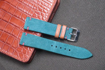 GREENISH BLUE SUEDE LEATHER WATCH STRAP RD22