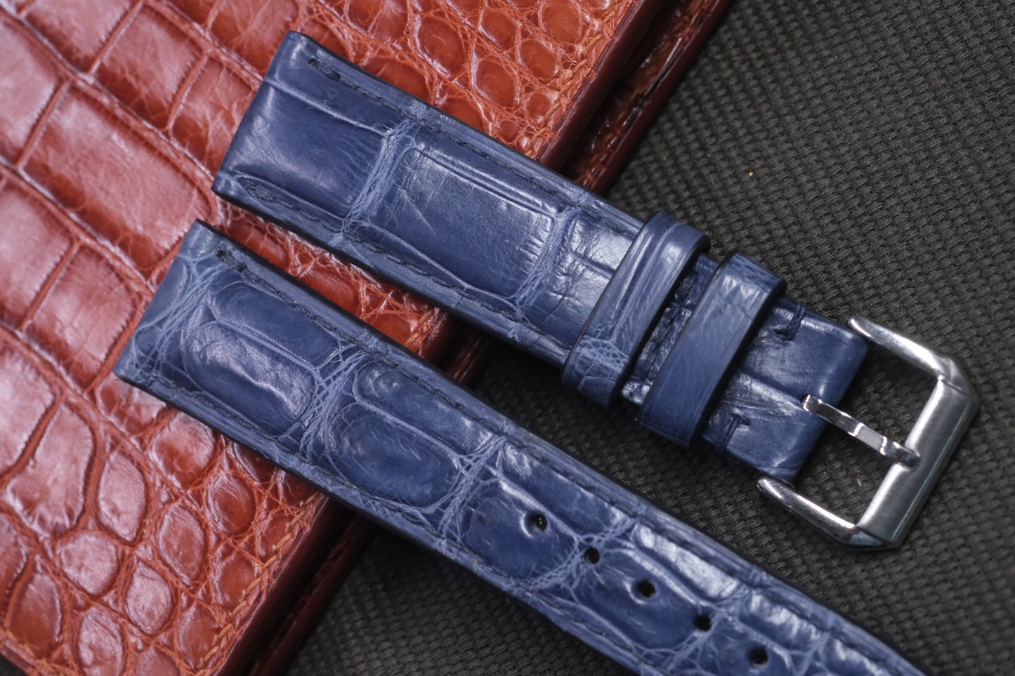 NAVY BLUE CROCODILE LEATHER WATCH STRAP RD25