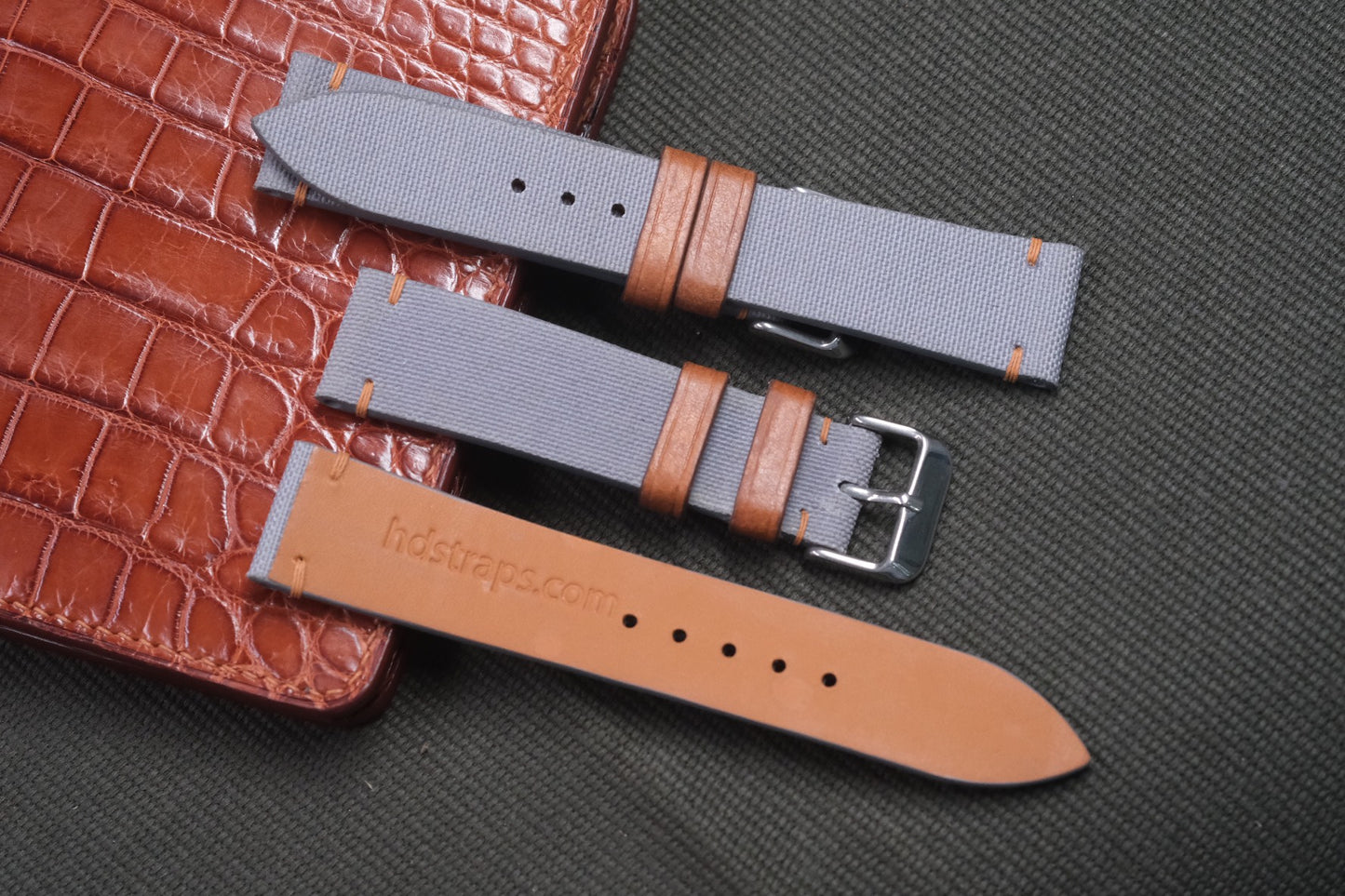 GREY CANVAS LEATHER WATCH STRAP RD24