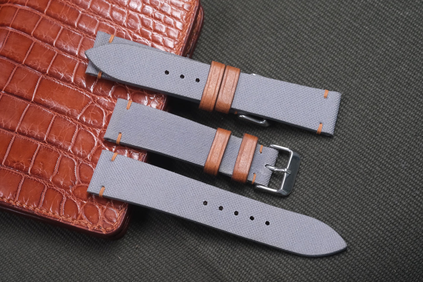 GREY CANVAS LEATHER WATCH STRAP RD24