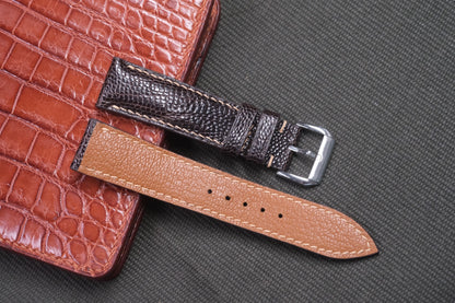 DARK BROWN OSTRICH LEG SKIN LEATHER WATCH STRAP RD31