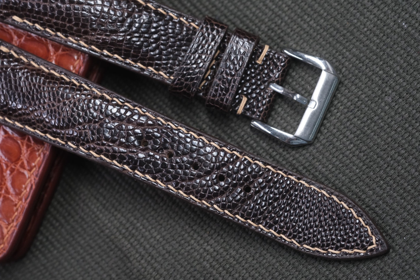 DARK BROWN OSTRICH LEG SKIN LEATHER WATCH STRAP RD31