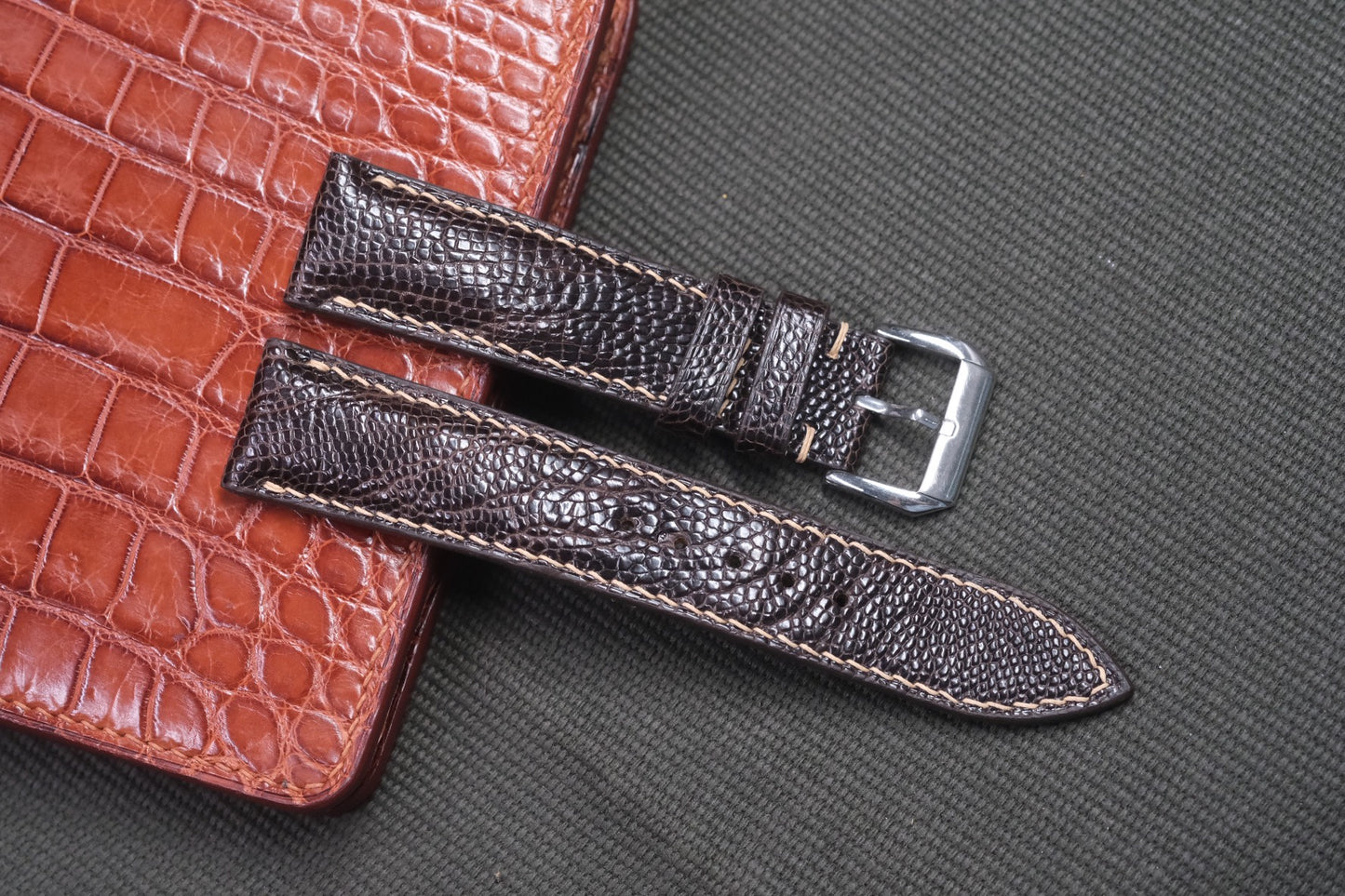 DARK BROWN OSTRICH LEG SKIN LEATHER WATCH STRAP RD31