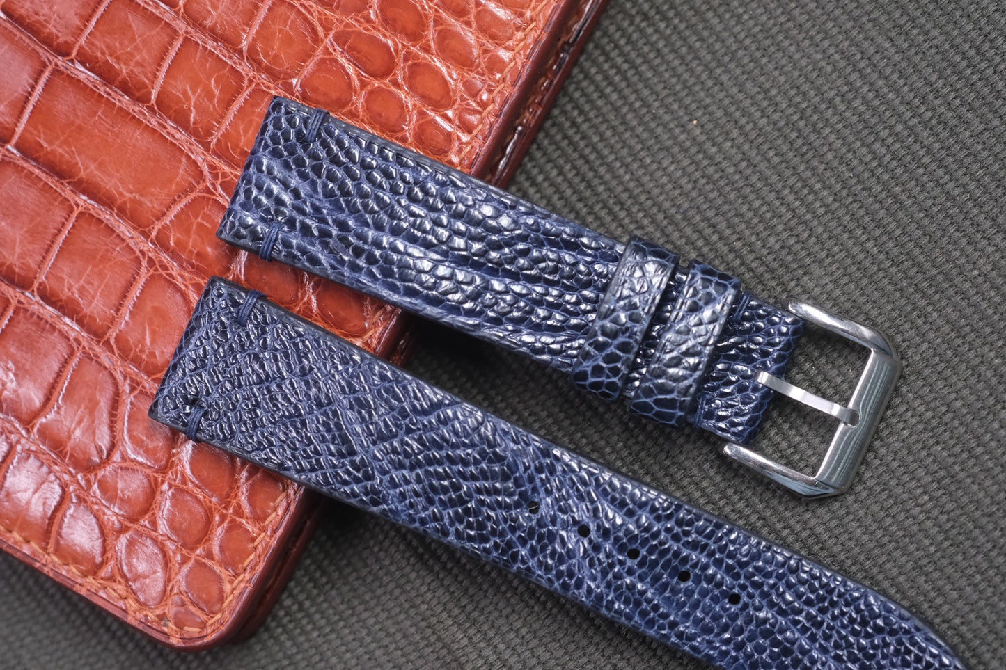 NAVY BLUE OSTRICH LEG SKIN LEATHER WATCH STRAP RD32