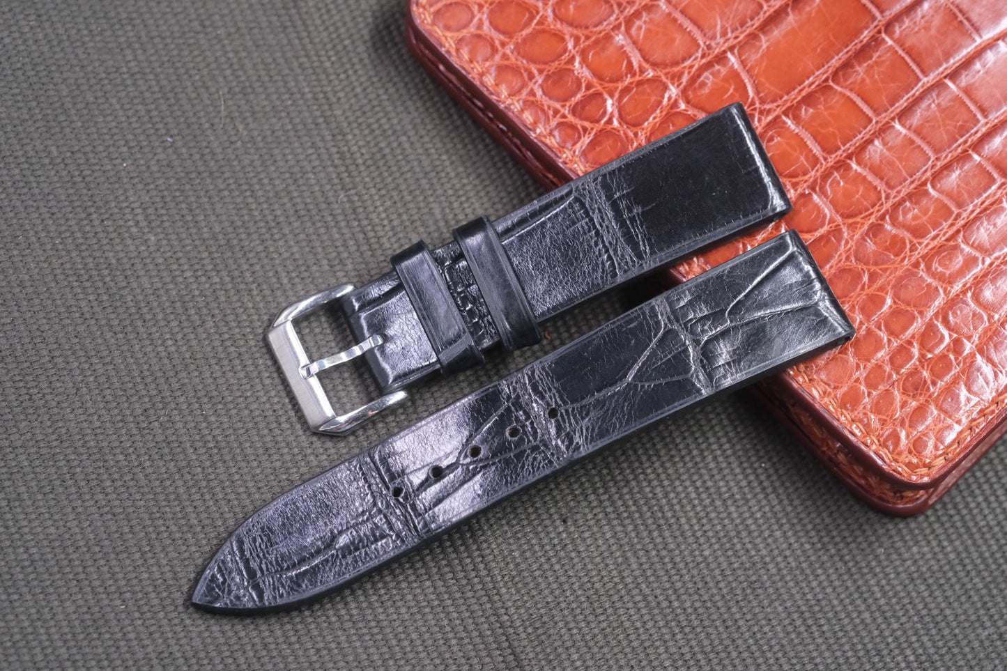 BLACK CROCODILE LEATHER WATCH STRAP RD33