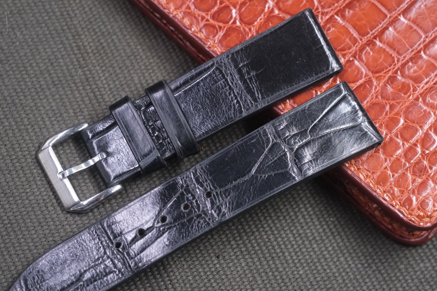 BLACK CROCODILE LEATHER WATCH STRAP RD33