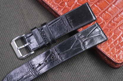 BLACK CROCODILE LEATHER WATCH STRAP RD33