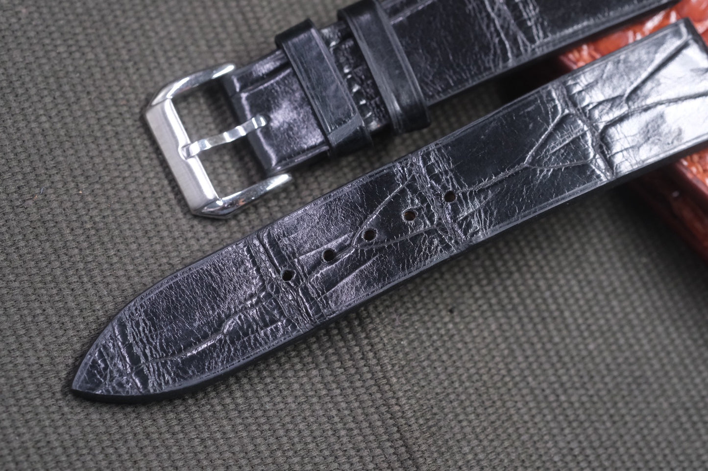 BLACK CROCODILE LEATHER WATCH STRAP RD33