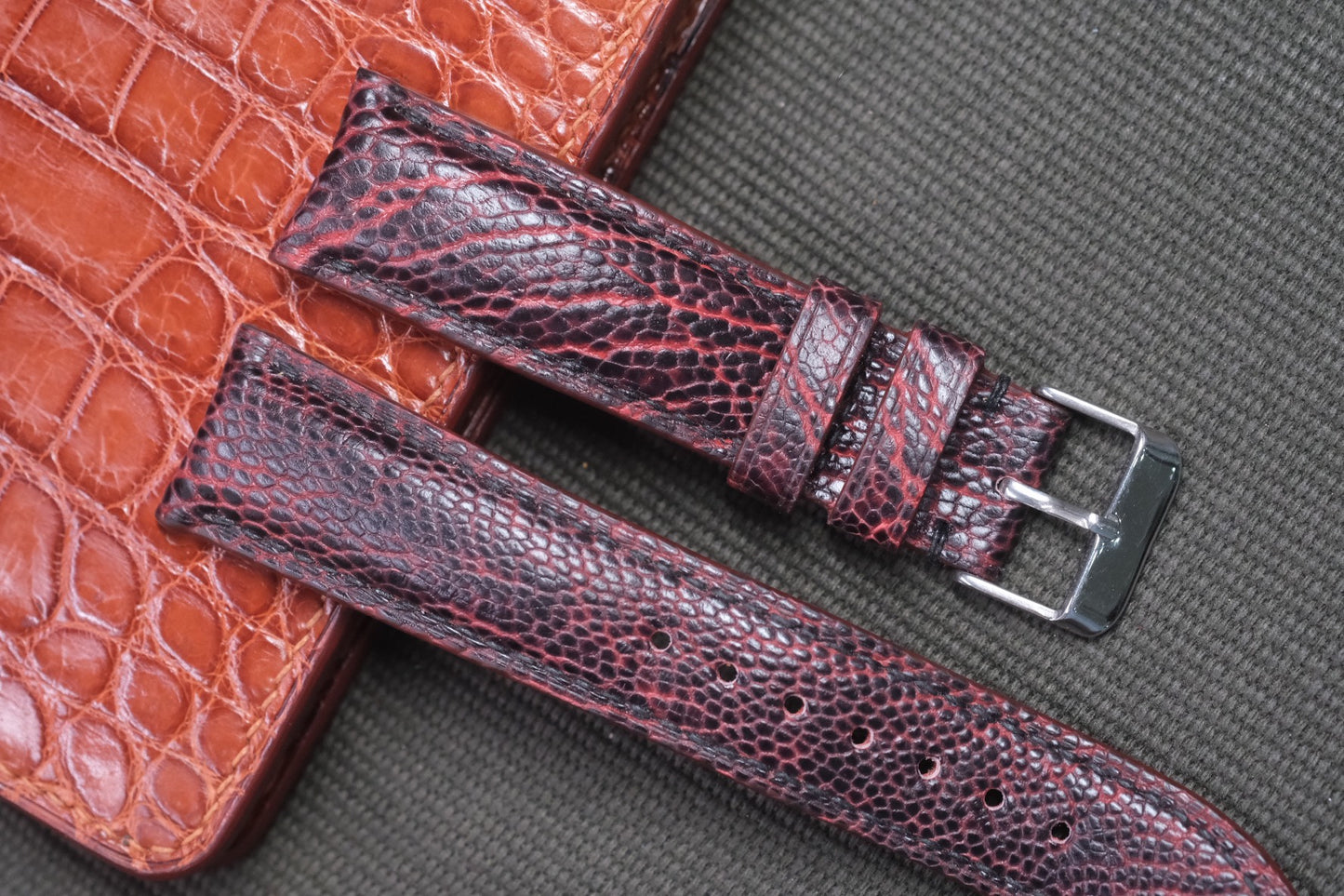 BROWN OSTRICH LEG SKIN LEATHER WATCH STRAP RD38